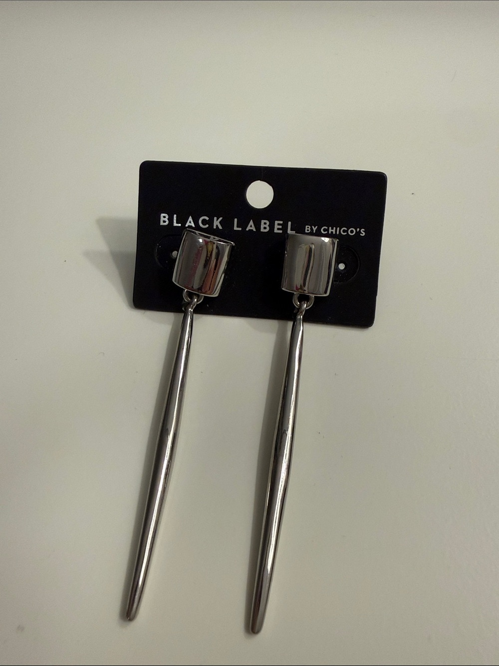 Chico's Shiny Silver Long Tapered Drop Earrings
